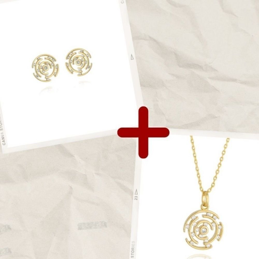 Bundle EARRING KIT AND NECKLACE ILLUSION ZIRCONIA + GOLD 18kg PLATED & Ipsy bag